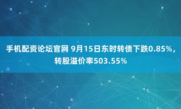 手机配资论坛官网 9月15日东时转债下跌0.85%，转股溢价率503.55%